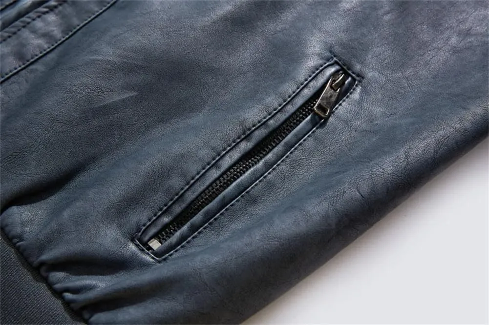 Pulcykp Men's Winter Leather Jacket Classic Thick Motorcycle Hooded Leather Jacket Coats