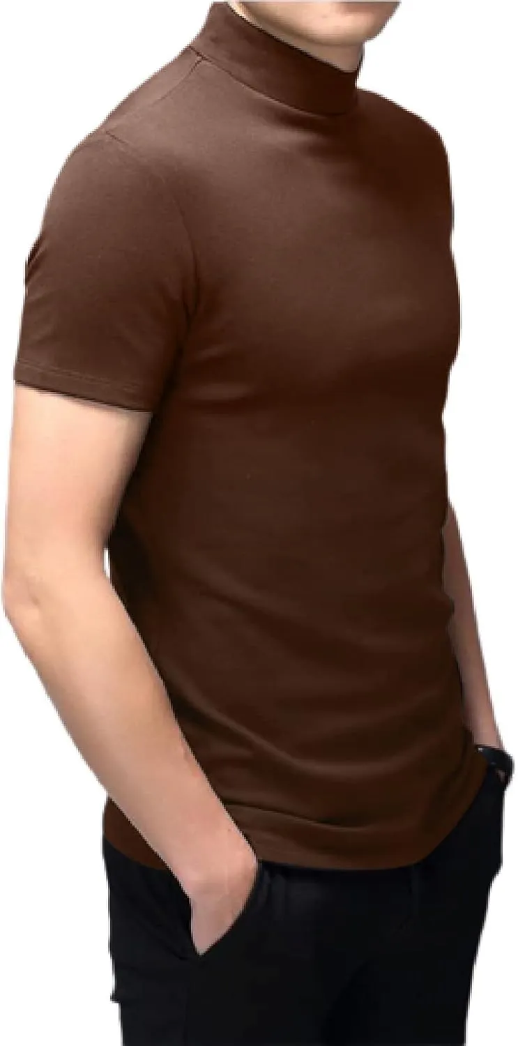 Rela Bota Mens Fashion T-Shirts Undershirts Thermal Underwear Tops Half Turtleneck Short Sleeve Slim Fit Basic Pullover Tees