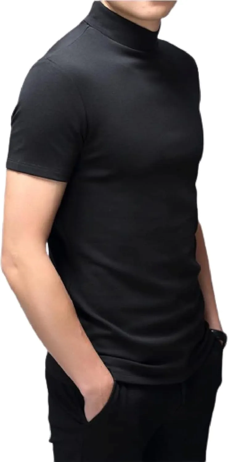 Rela Bota Mens Fashion T-Shirts Undershirts Thermal Underwear Tops Half Turtleneck Short Sleeve Slim Fit Basic Pullover Tees