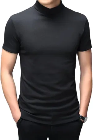 Rela Bota Mens Fashion T-Shirts Undershirts Thermal Underwear Tops Half Turtleneck Short Sleeve Slim Fit Basic Pullover Tees