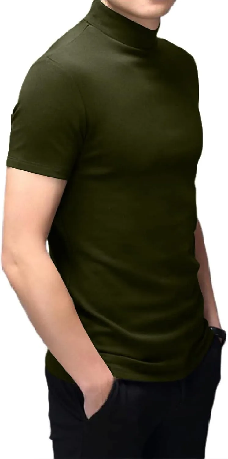 Rela Bota Mens Fashion T-Shirts Undershirts Thermal Underwear Tops Half Turtleneck Short Sleeve Slim Fit Basic Pullover Tees