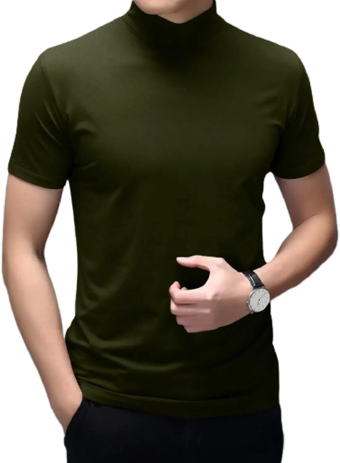 Rela Bota Mens Fashion T-Shirts Undershirts Thermal Underwear Tops Half Turtleneck Short Sleeve Slim Fit Basic Pullover Tees