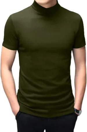 Rela Bota Mens Fashion T-Shirts Undershirts Thermal Underwear Tops Half Turtleneck Short Sleeve Slim Fit Basic Pullover Tees
