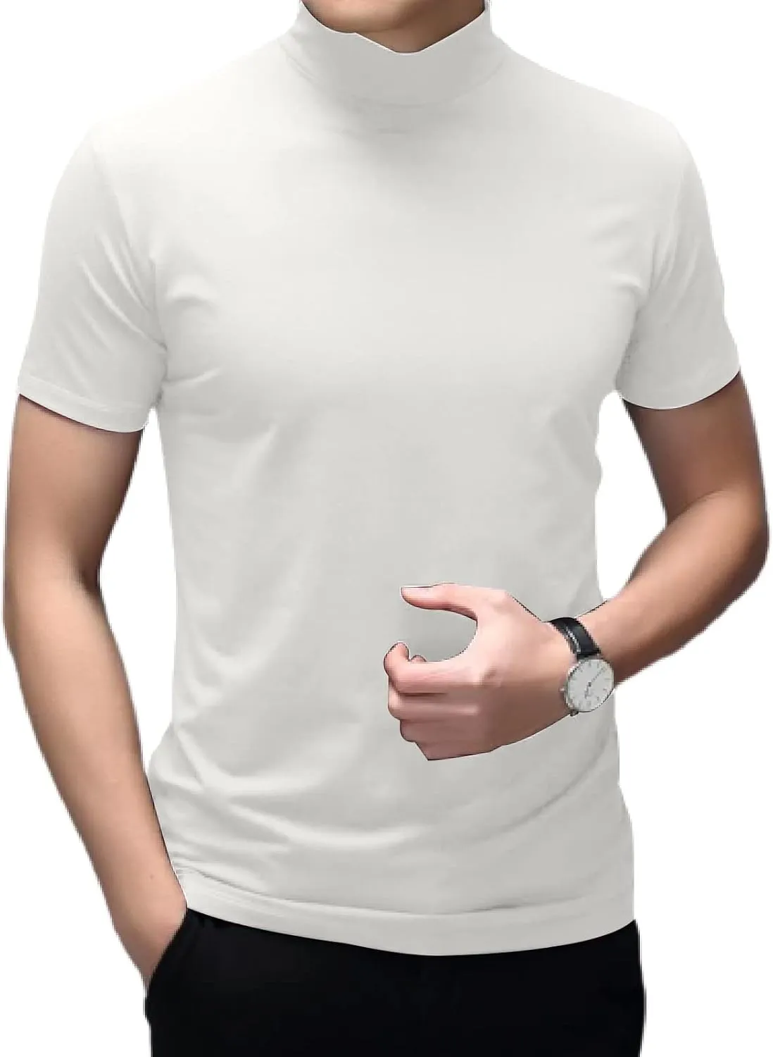 Rela Bota Mens Fashion T-Shirts Undershirts Thermal Underwear Tops Half Turtleneck Short Sleeve Slim Fit Basic Pullover Tees