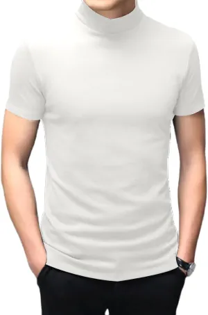 Rela Bota Mens Fashion T-Shirts Undershirts Thermal Underwear Tops Half Turtleneck Short Sleeve Slim Fit Basic Pullover Tees