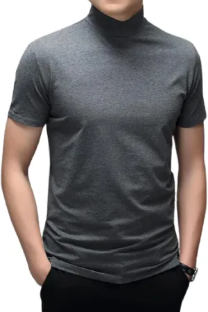 Rela Bota Mens Fashion T-Shirts Undershirts Thermal Underwear Tops Half Turtleneck Short Sleeve Slim Fit Basic Pullover Tees