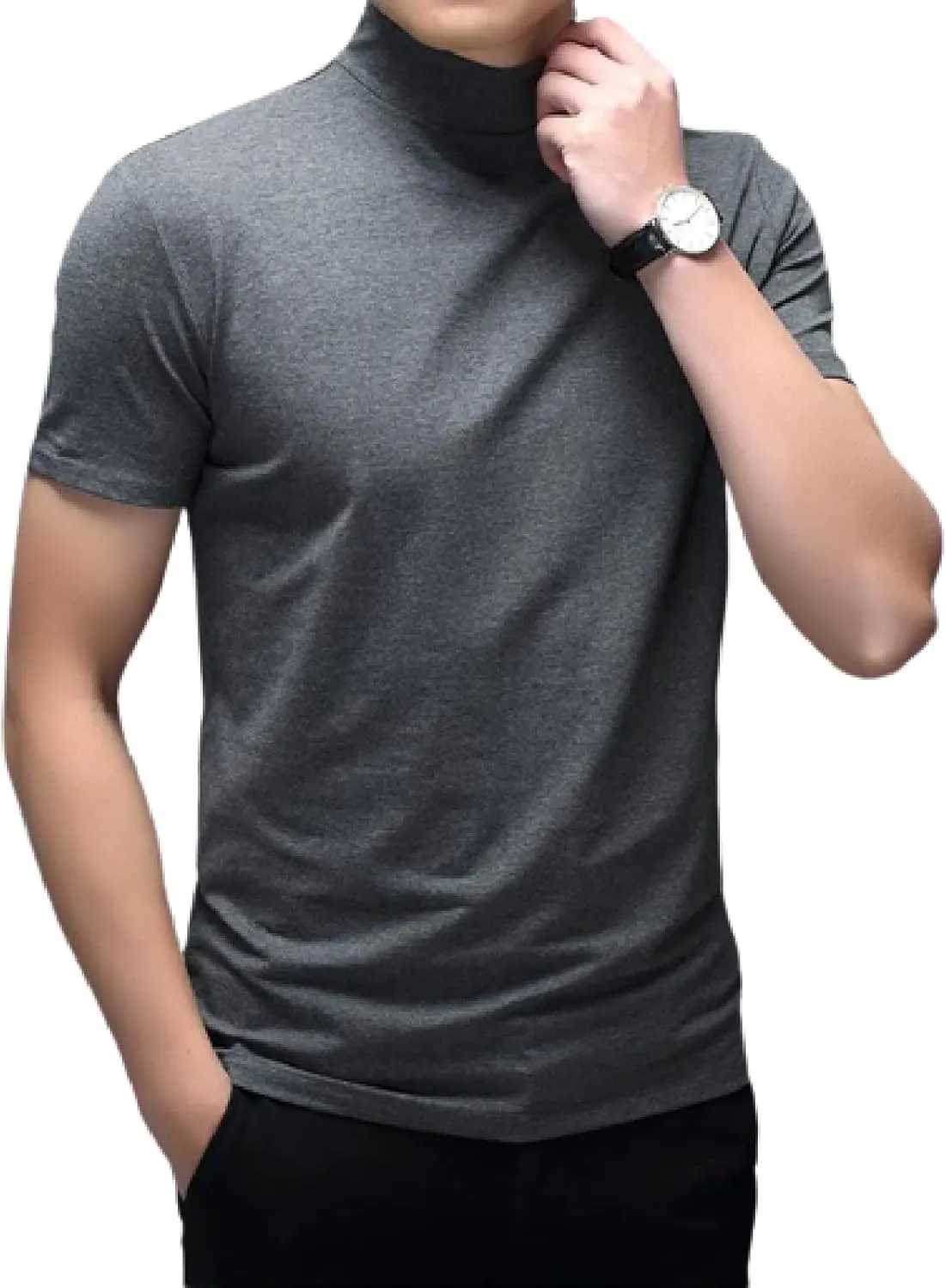 Rela Bota Mens Fashion T-Shirts Undershirts Thermal Underwear Tops Half Turtleneck Short Sleeve Slim Fit Basic Pullover Tees