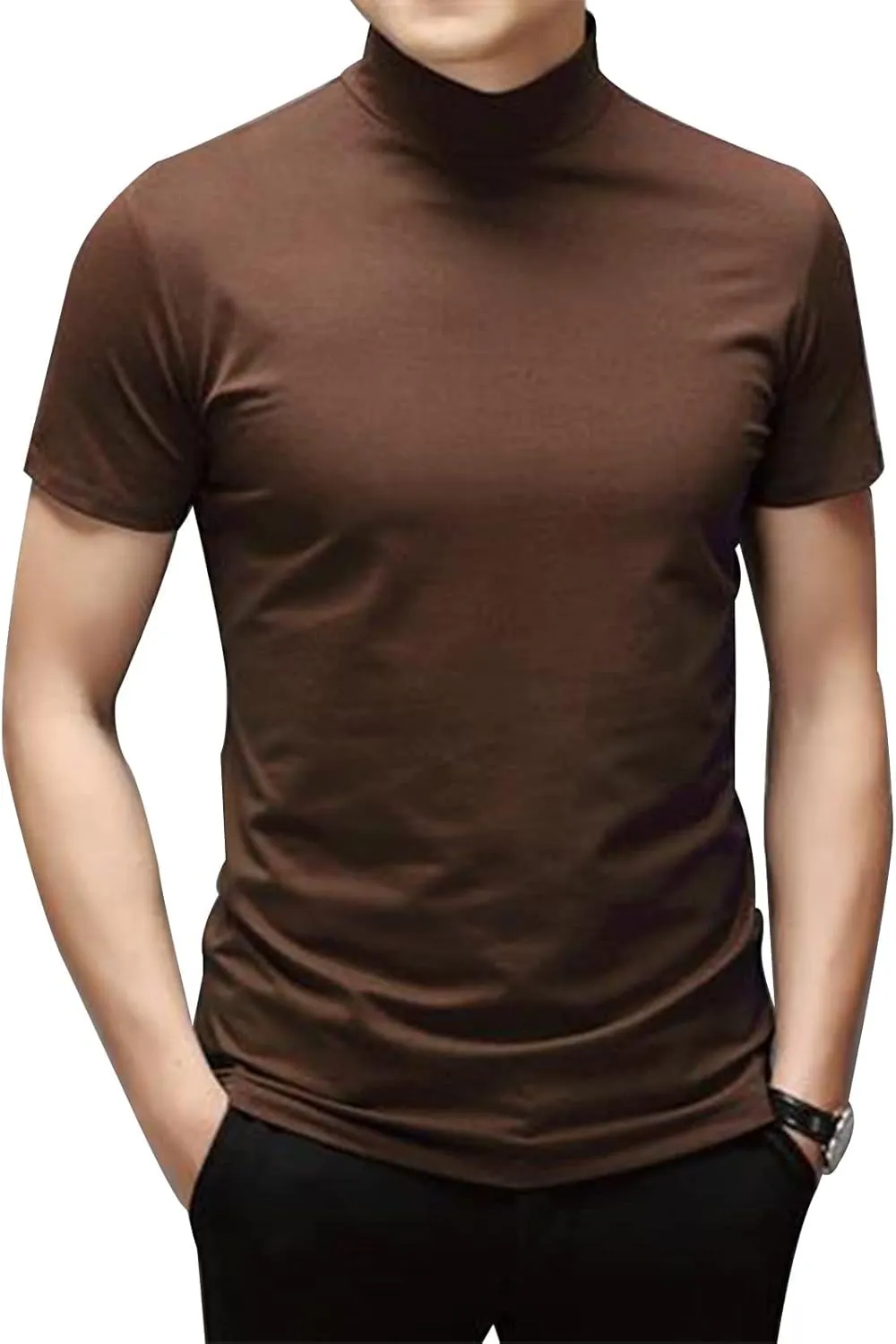 Rela Bota Mens Fashion T-Shirts Undershirts Thermal Underwear Tops Half Turtleneck Short Sleeve Slim Fit Basic Pullover Tees