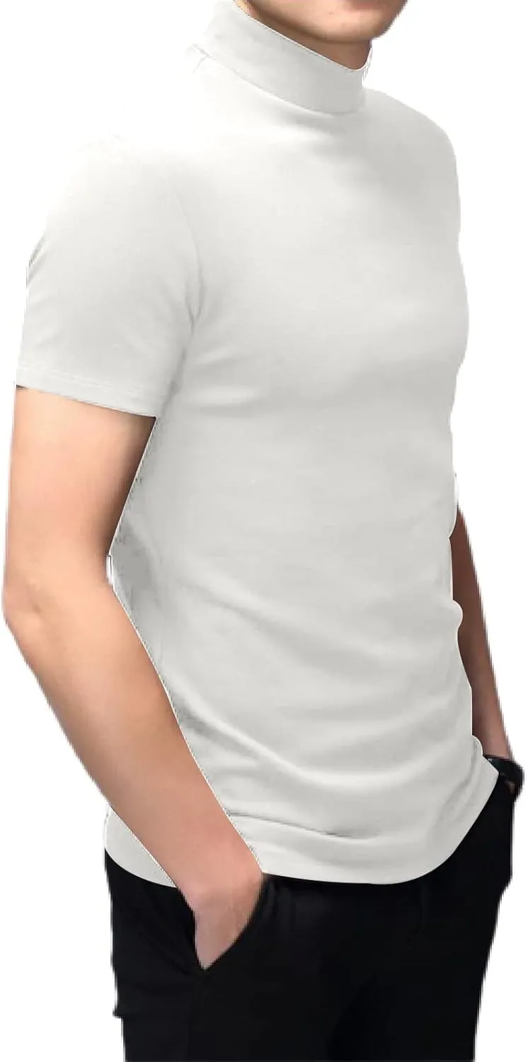 Rela Bota Mens Fashion T-Shirts Undershirts Thermal Underwear Tops Half Turtleneck Short Sleeve Slim Fit Basic Pullover Tees