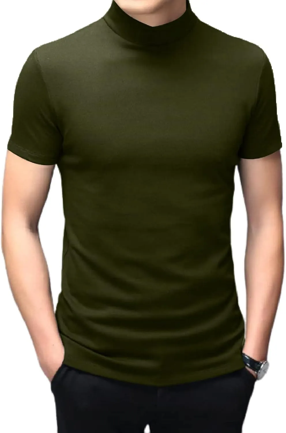 Rela Bota Mens Fashion T-Shirts Undershirts Thermal Underwear Tops Half Turtleneck Short Sleeve Slim Fit Basic Pullover Tees