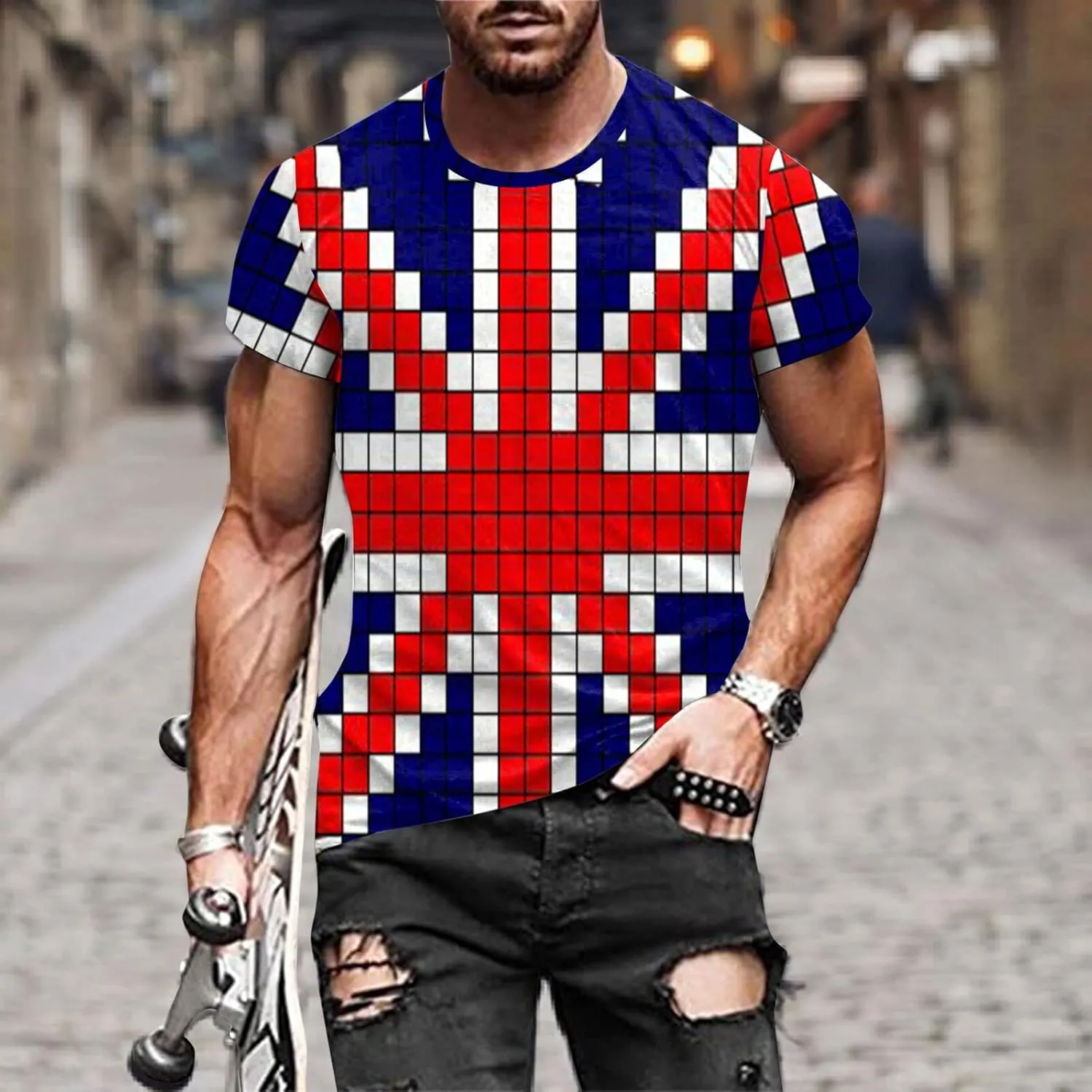 Retro Union Jack Vintage British Flag T-Shirt for Men Great Britain UK T-Shirt Casual Short Sleeve Tee Shirts Summer Tee Tops