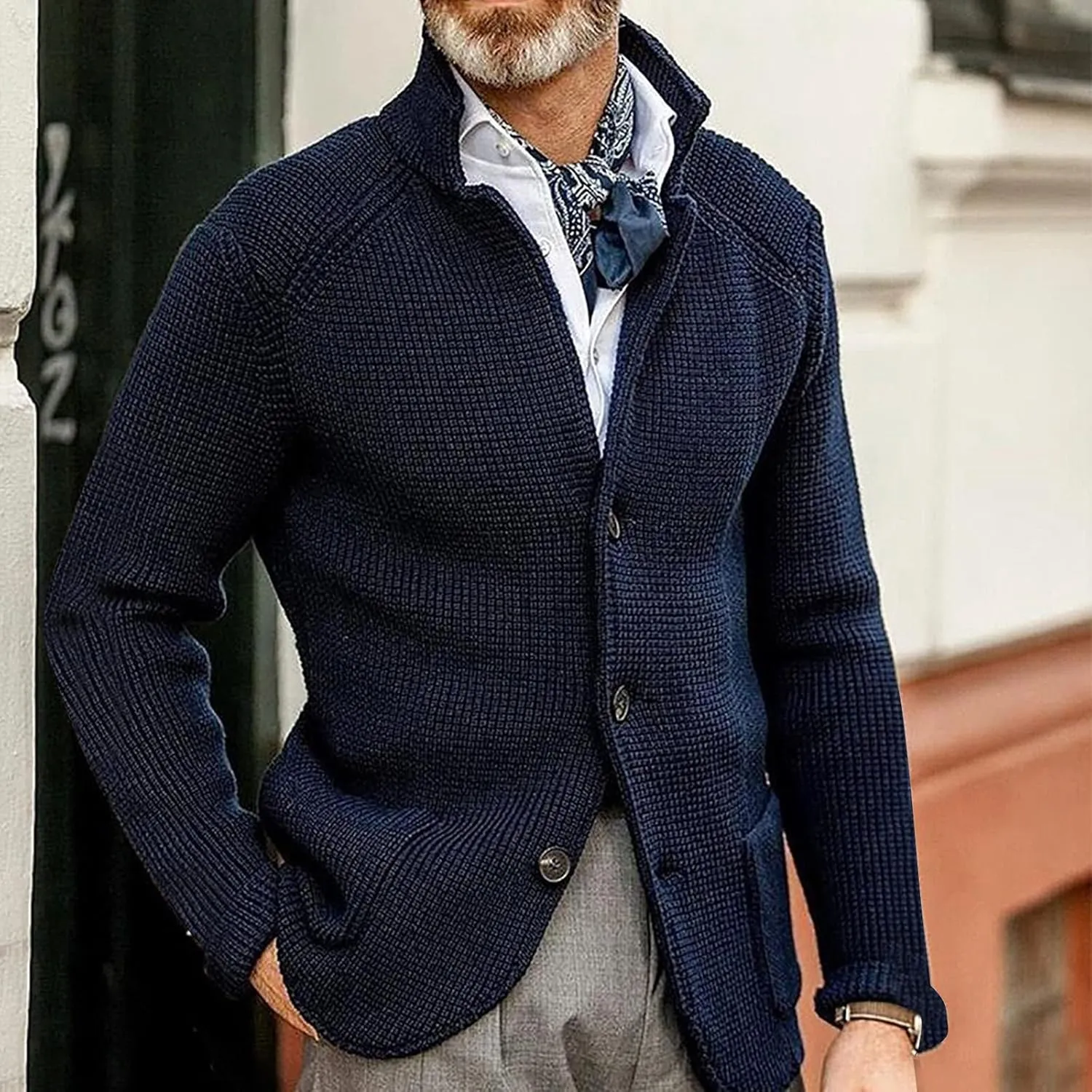 RTRDE Mens Cardigan Sweater Jackets Long Sleeve Shawl Collar Buttons Down Cable Knit Cardigan Sweater Casual, S-3XL