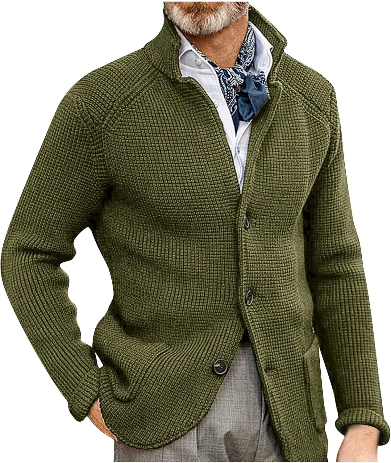 RTRDE Mens Cardigan Sweater Jackets Long Sleeve Shawl Collar Buttons Down Cable Knit Cardigan Sweater Casual, S-3XL