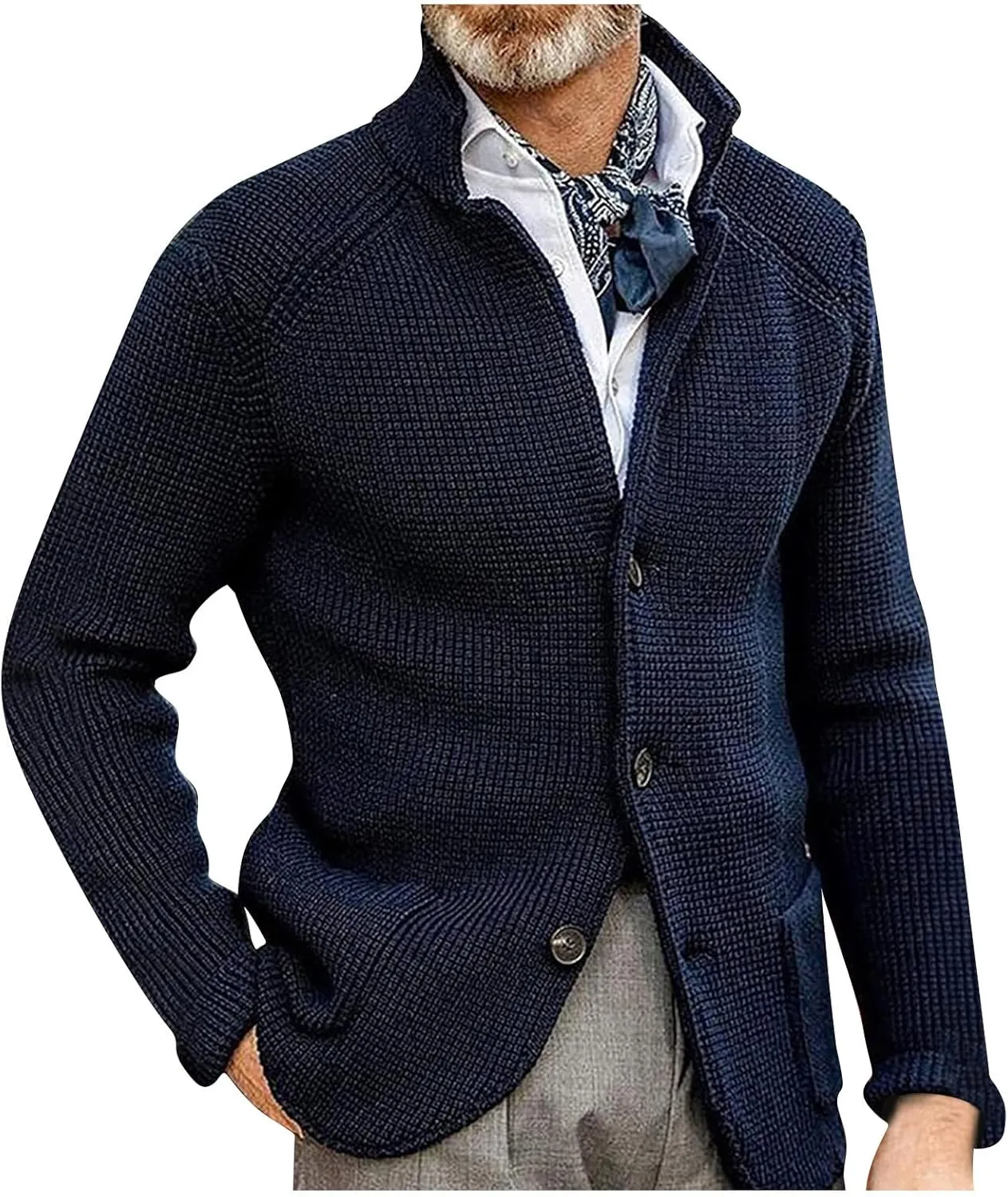 RTRDE Mens Cardigan Sweater Jackets Long Sleeve Shawl Collar Buttons Down Cable Knit Cardigan Sweater Casual, S-3XL