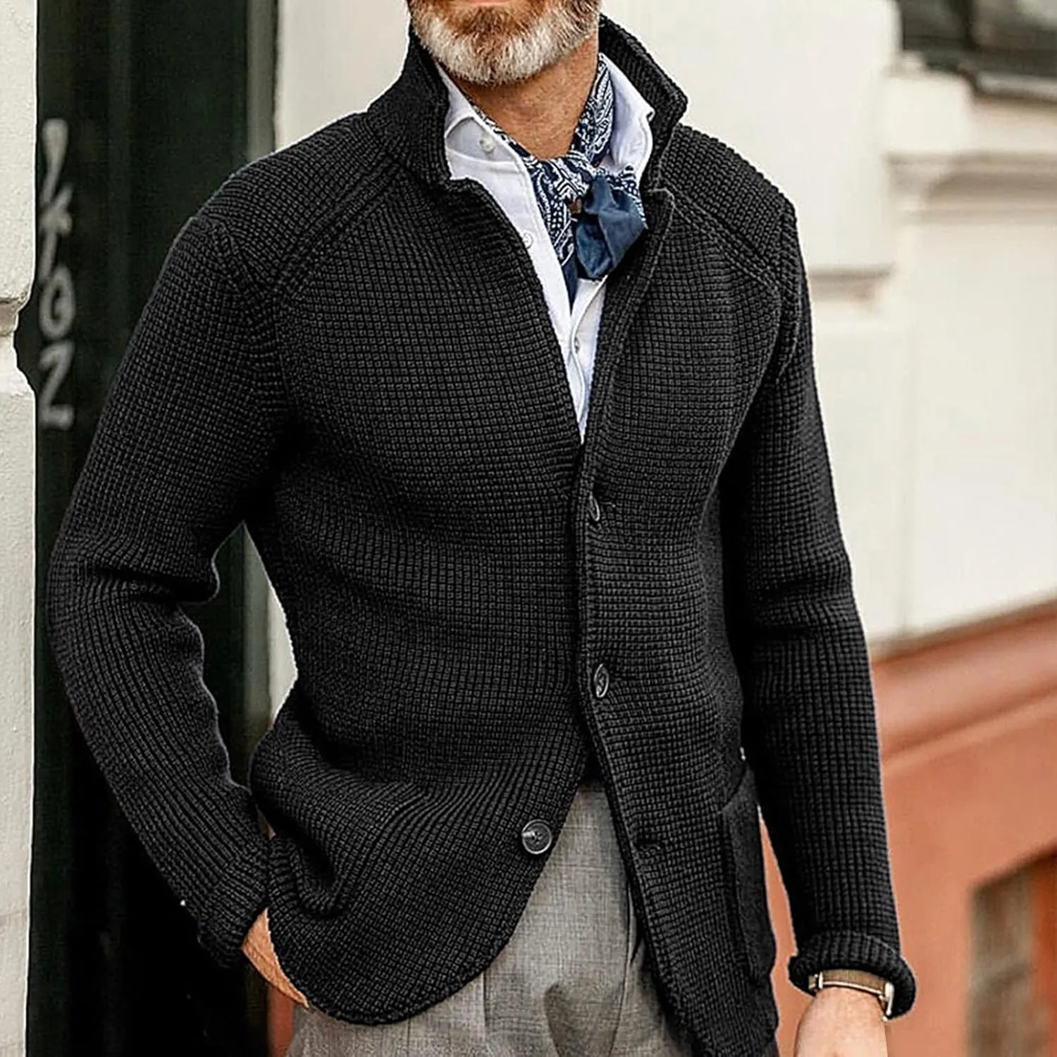 RTRDE Mens Cardigan Sweater Jackets Long Sleeve Shawl Collar Buttons Down Cable Knit Cardigan Sweater Casual, S-3XL