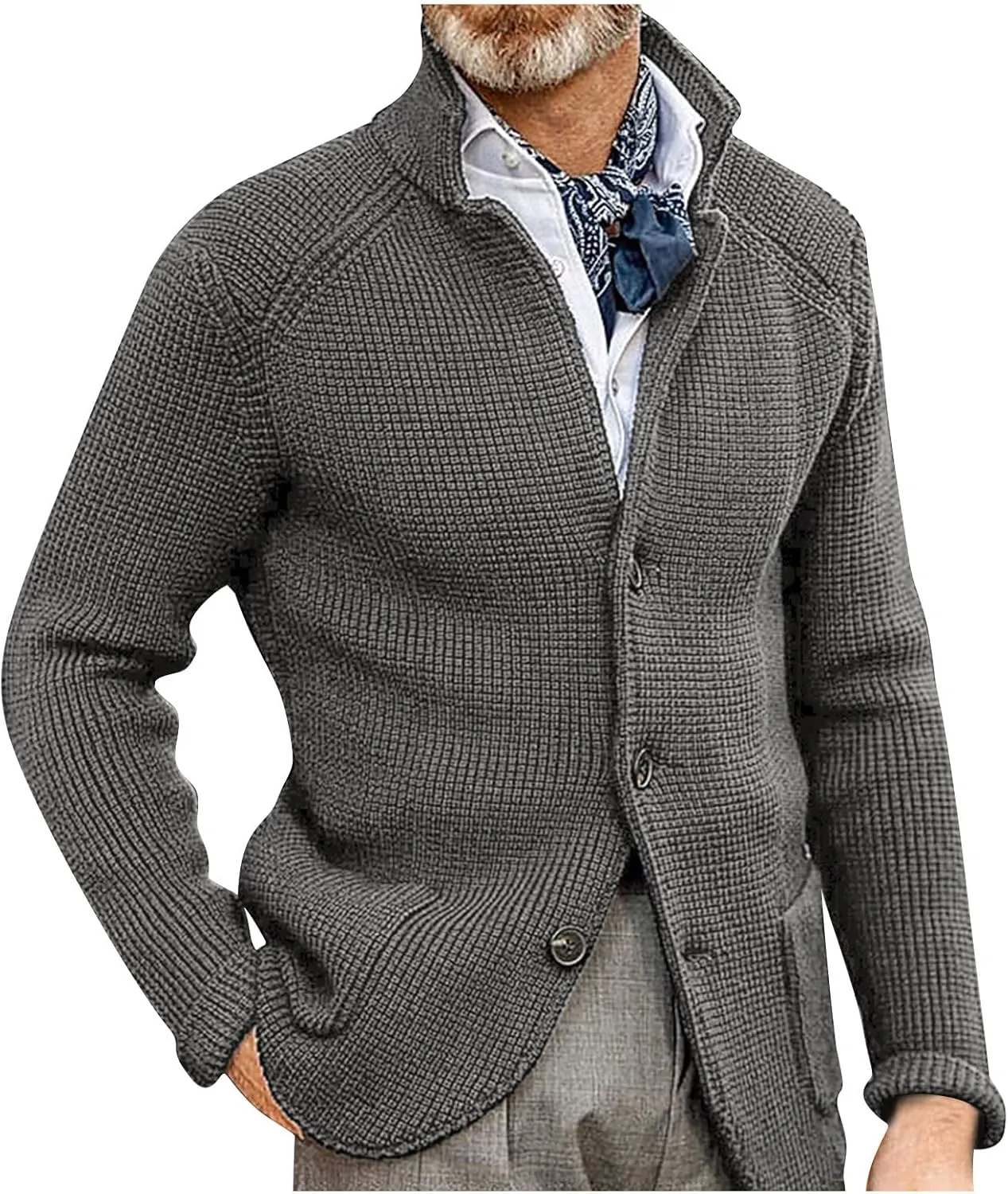RTRDE Mens Cardigan Sweater Jackets Long Sleeve Shawl Collar Buttons Down Cable Knit Cardigan Sweater Casual, S-3XL