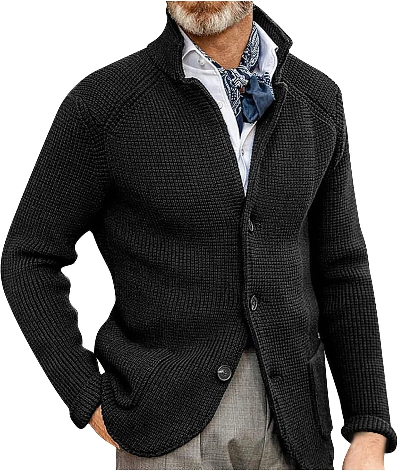 RTRDE Mens Cardigan Sweater Jackets Long Sleeve Shawl Collar Buttons Down Cable Knit Cardigan Sweater Casual, S-3XL