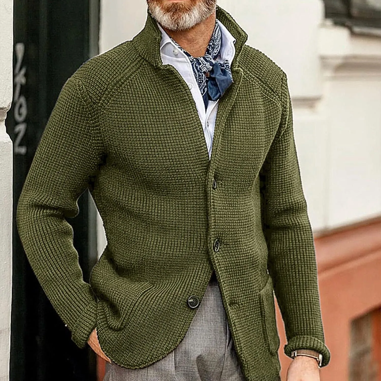 RTRDE Mens Cardigan Sweater Jackets Long Sleeve Shawl Collar Buttons Down Cable Knit Cardigan Sweater Casual, S-3XL