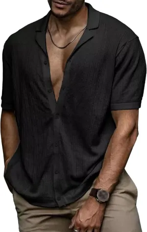 Short Sleeve Button Down Shirts for Men Summer Casual Cotton Linen Shirts Lightweight Breathable Beach Tops