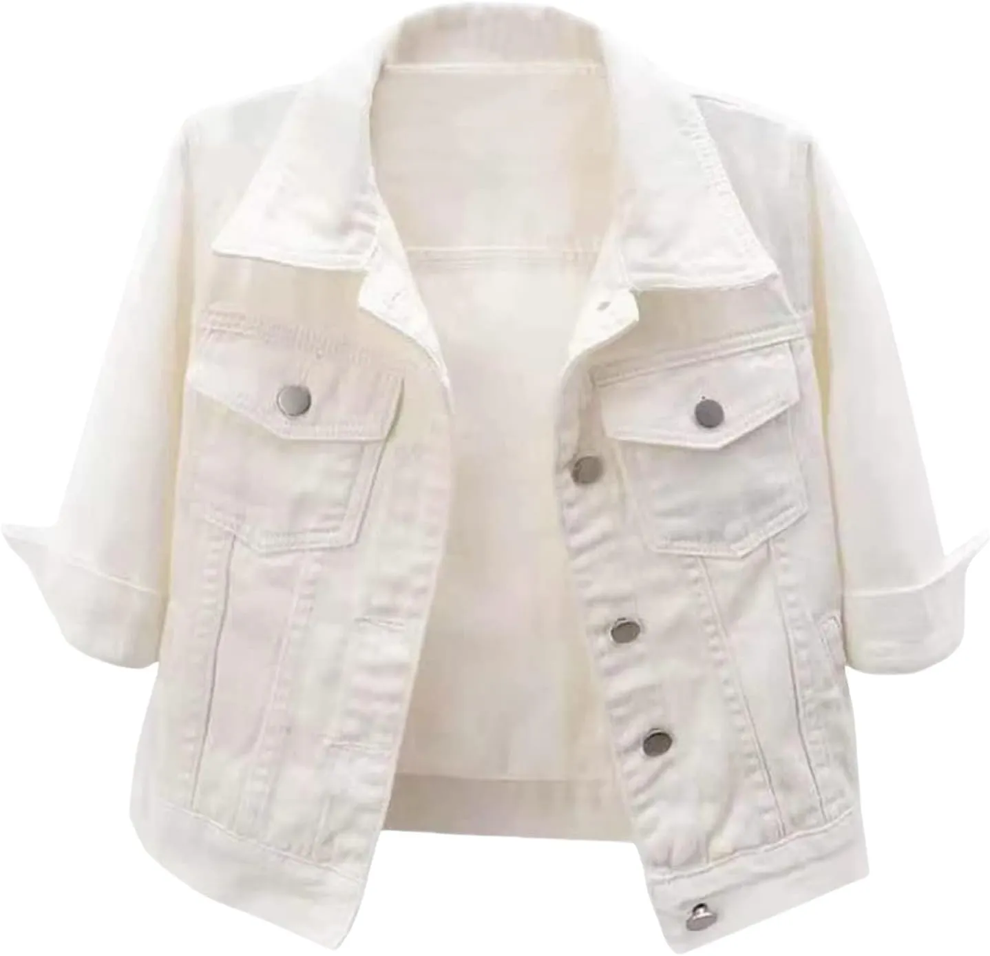 Short Sleeve Denim Jacket for Women Cropped Jean Jacket 3/4 Sleeve Short Jackets Button Down Crop Trucker Jean Coats