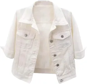 Short Sleeve Denim Jacket for Women Cropped Jean Jacket 3/4 Sleeve Short Jackets Button Down Crop Trucker Jean Coats