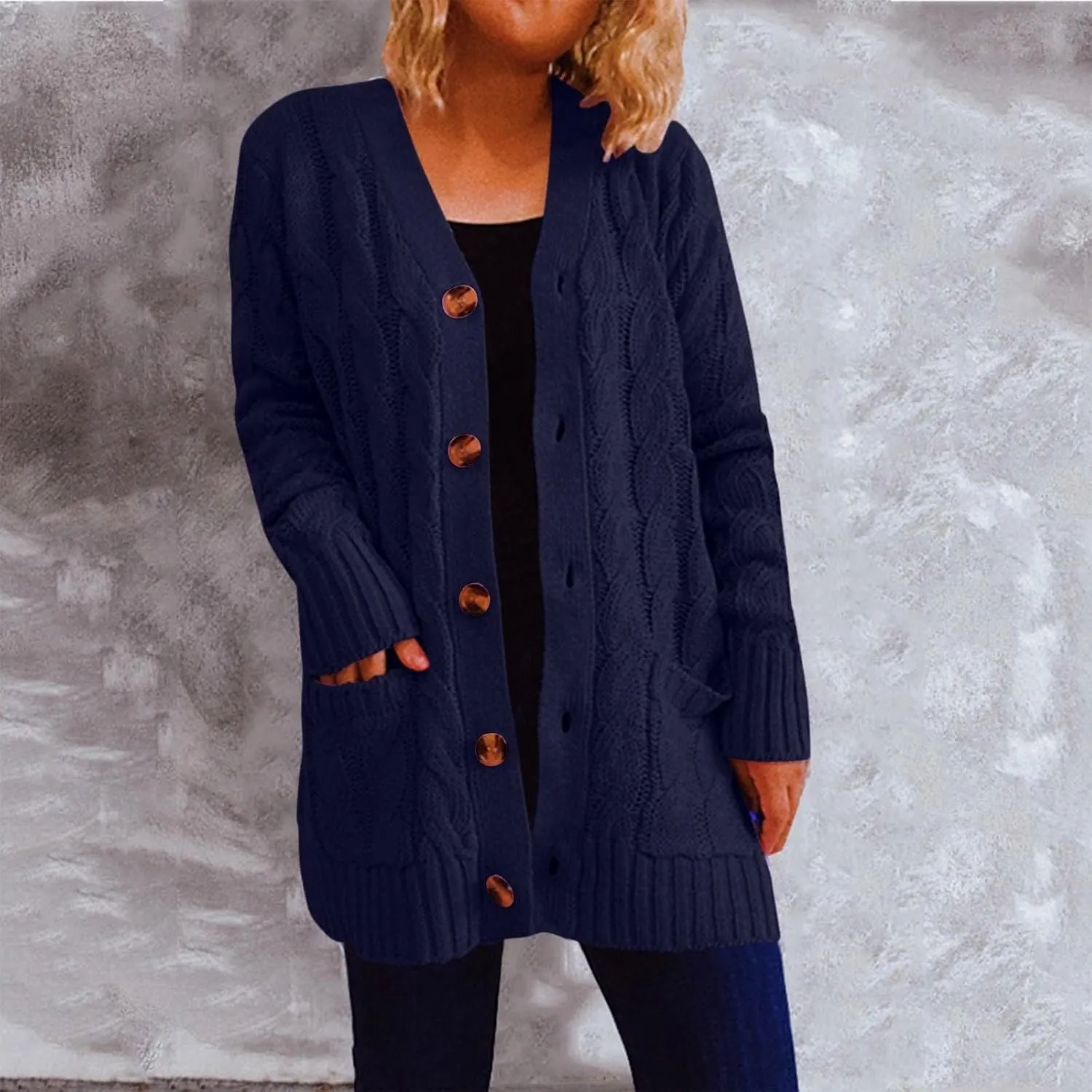 Sinzelimin Women's Sweater Cardigan Women's Open Front Cardigan Sweaters Fashion Button Down Cable Knit Chunky Outwear Coats