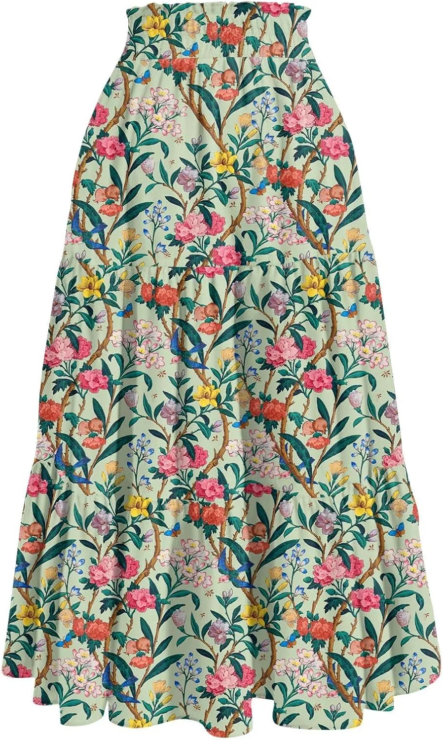 Skirts for Women Summer Tiered Elastic High Waisted Floral Skirt Vacation A Line Drawstring Flowy Long Skirts