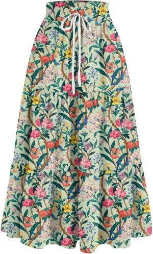 Skirts for Women Summer Tiered Elastic High Waisted Floral Skirt Vacation A Line Drawstring Flowy Long Skirts