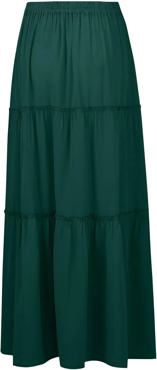 Skirts for Women,Trendy Womens Boho Maxi Skirt with Pockets Linen Flowy Long Skirts 2025 Elastic High Waisted