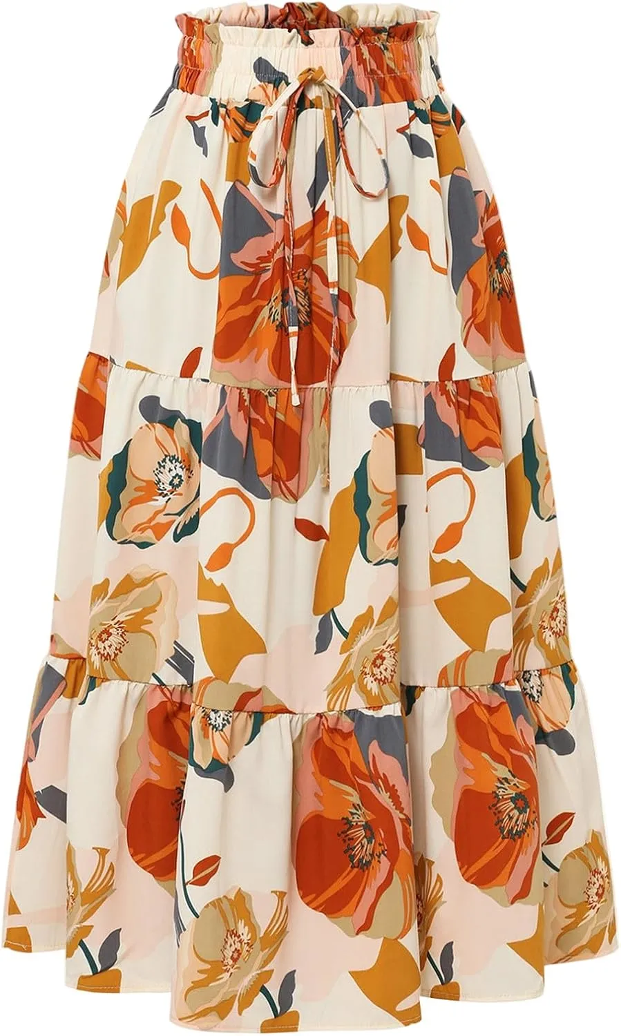 Skirts for Women,Womens Boho Maxi Skirt with Pockets Elastic High Waisted Trendy Flowy Long Skirts 2025 Linen