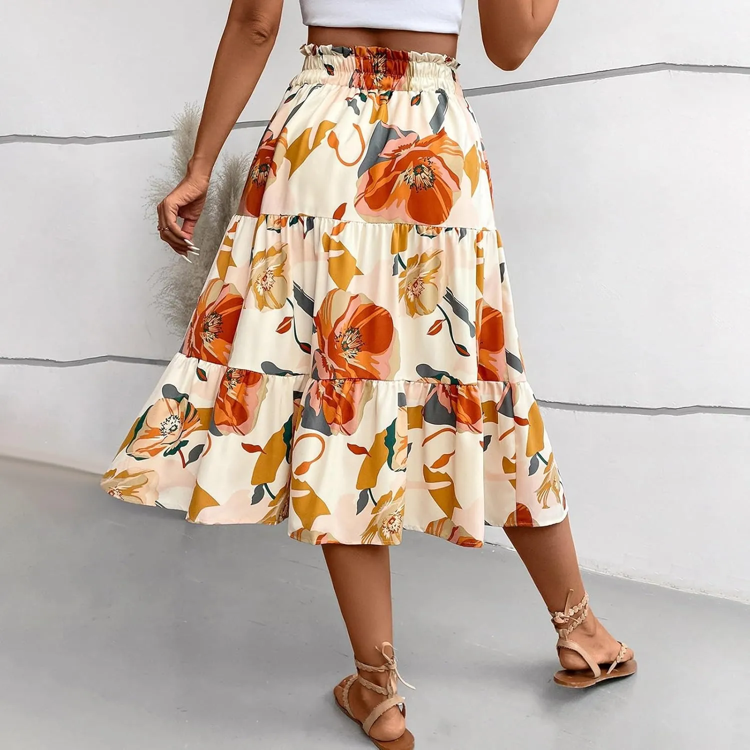 Skirts for Women,Womens Boho Maxi Skirt with Pockets Elastic High Waisted Trendy Flowy Long Skirts 2025 Linen