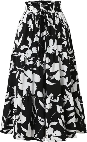 Skirts for Women,Womens Boho Maxi Skirt with Pockets Elastic High Waisted Trendy Flowy Long Skirts 2025 Linen