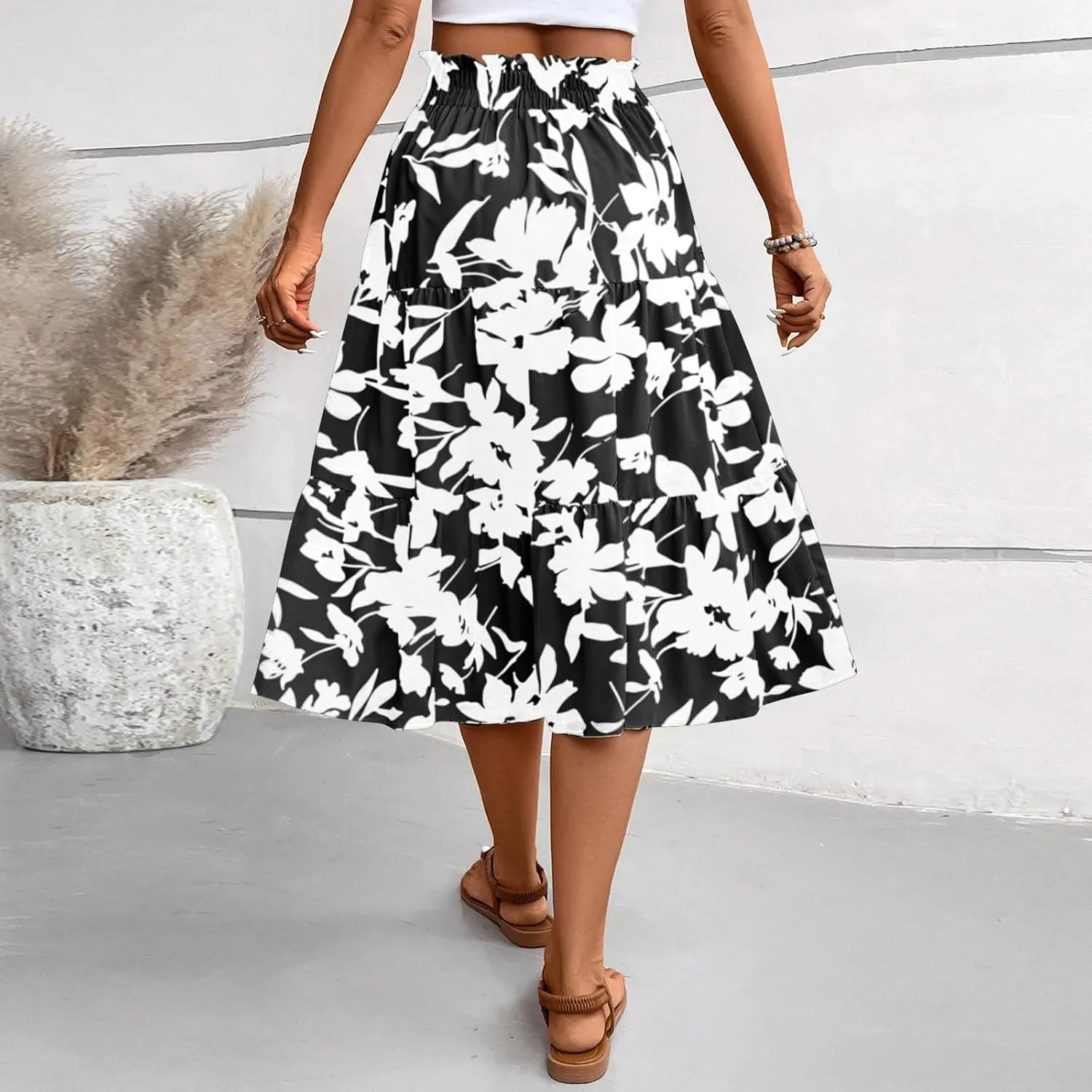 Skirts for Women,Womens Boho Maxi Skirt with Pockets Elastic High Waisted Trendy Flowy Long Skirts 2025 Linen