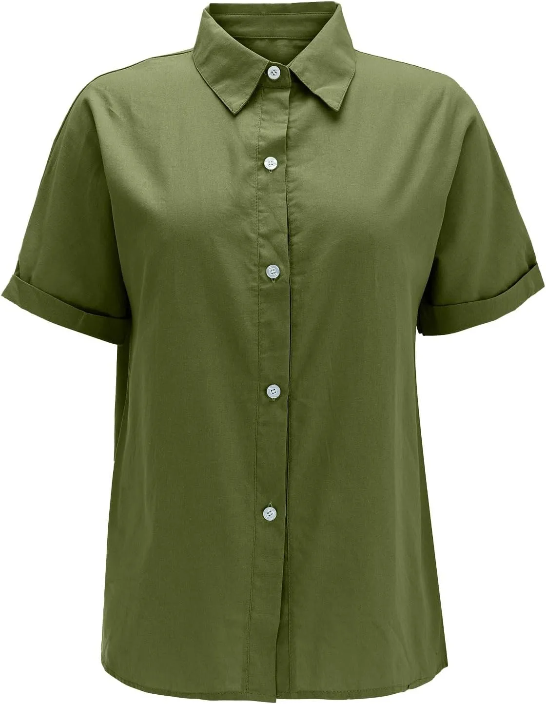 Solid Color Women's Loose Cotton Linen Short Sleeve Lapel Cardigan Top for Women Blouses for Women Wide