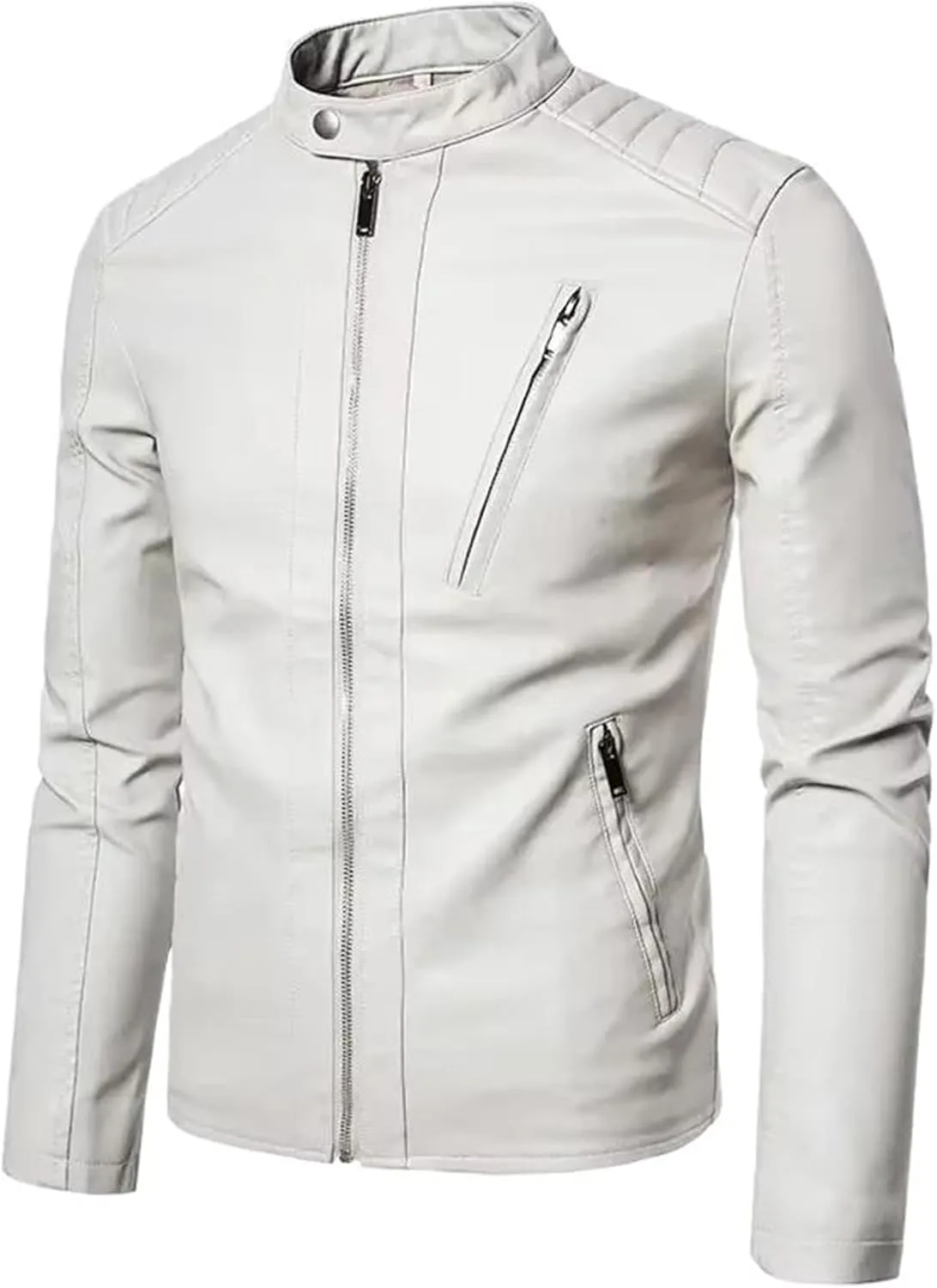 Stand-up Collar Leather Jacket, Casual Windproof Outerwear, Spring and Autumn Motorcycle Leather Jacket