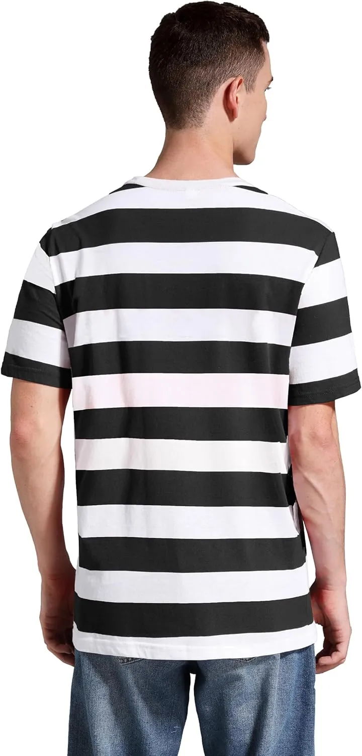 Striped Shirt Men Wide Stripes T Shirts Short Sleeve Crewneck Tee Basic Casual Tshirt