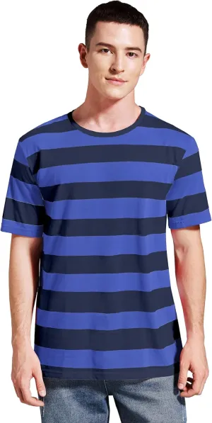 Striped Shirt Men Wide Stripes T Shirts Short Sleeve Crewneck Tee Basic Casual Tshirt