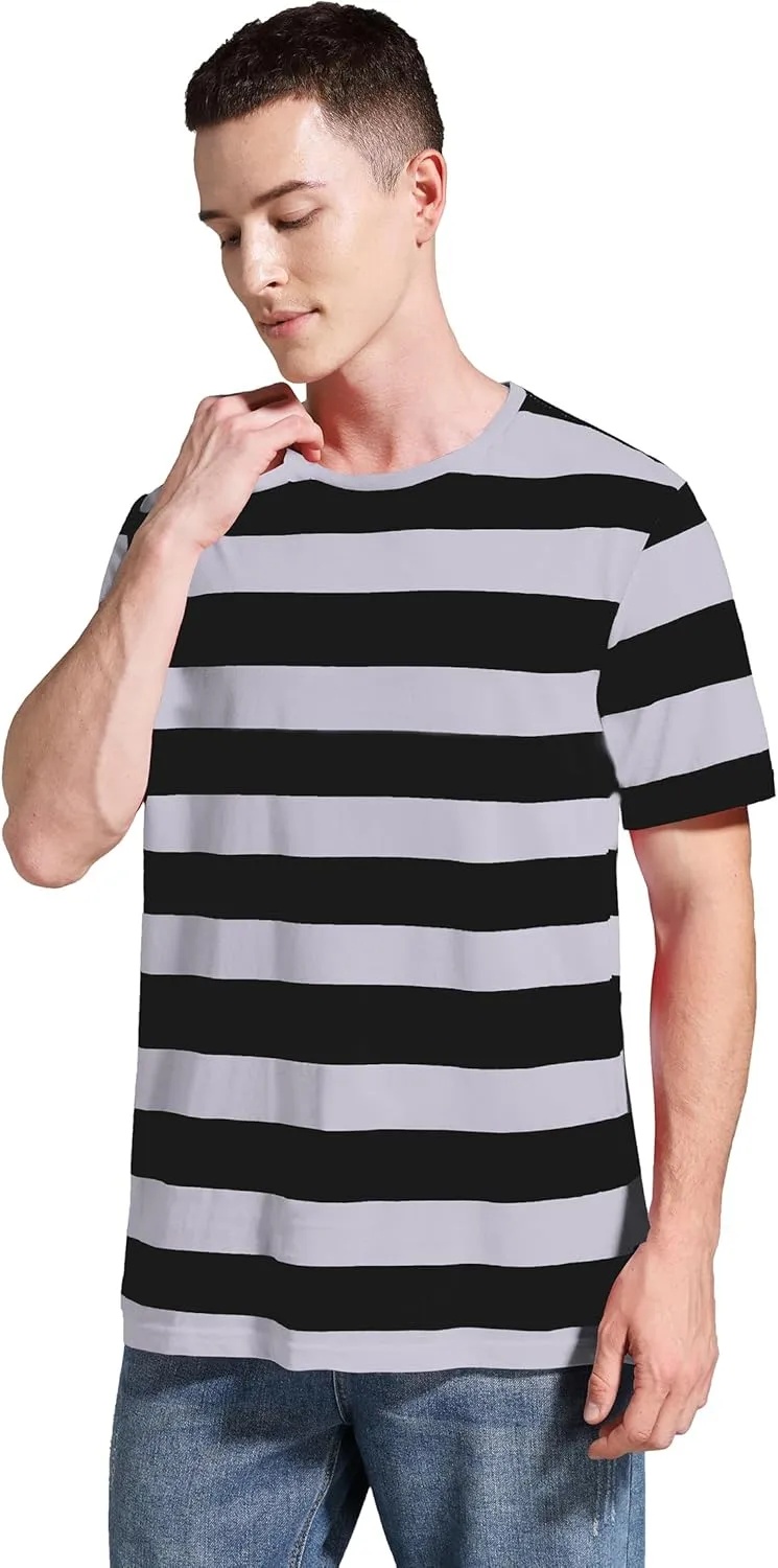 Striped Shirt Men Wide Stripes T Shirts Short Sleeve Crewneck Tee Basic Casual Tshirt
