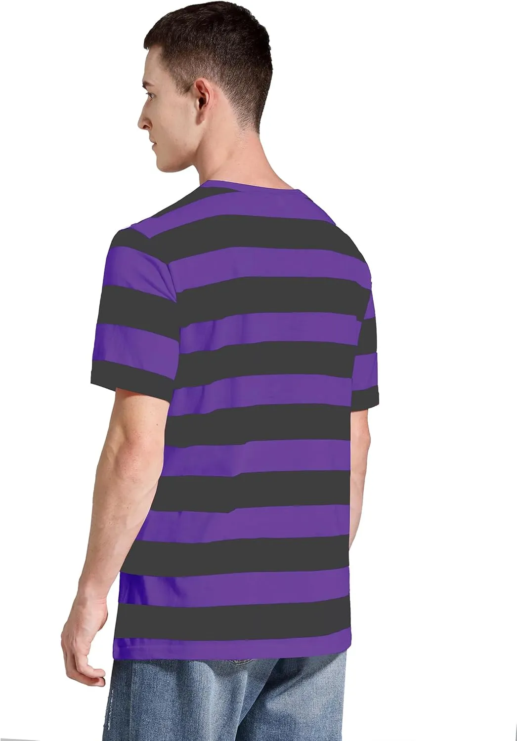 Striped Shirt Men Wide Stripes T Shirts Short Sleeve Crewneck Tee Basic Casual Tshirt