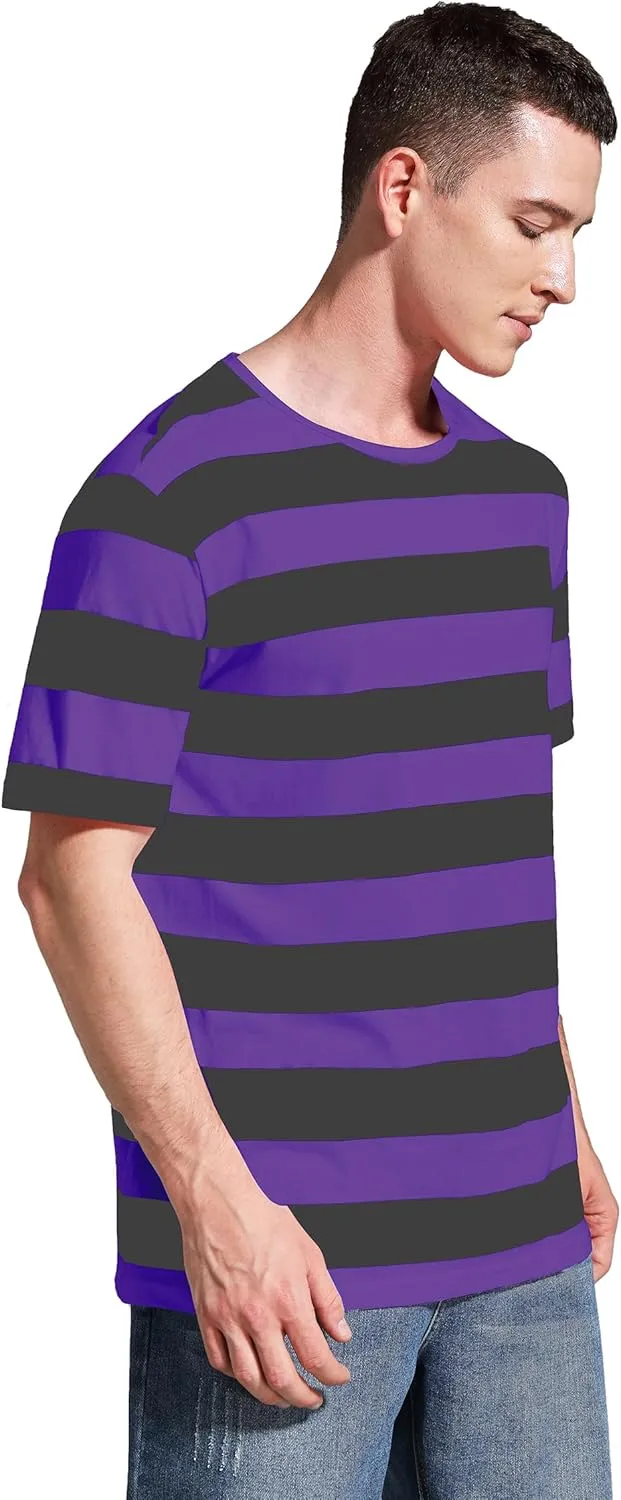 Striped Shirt Men Wide Stripes T Shirts Short Sleeve Crewneck Tee Basic Casual Tshirt