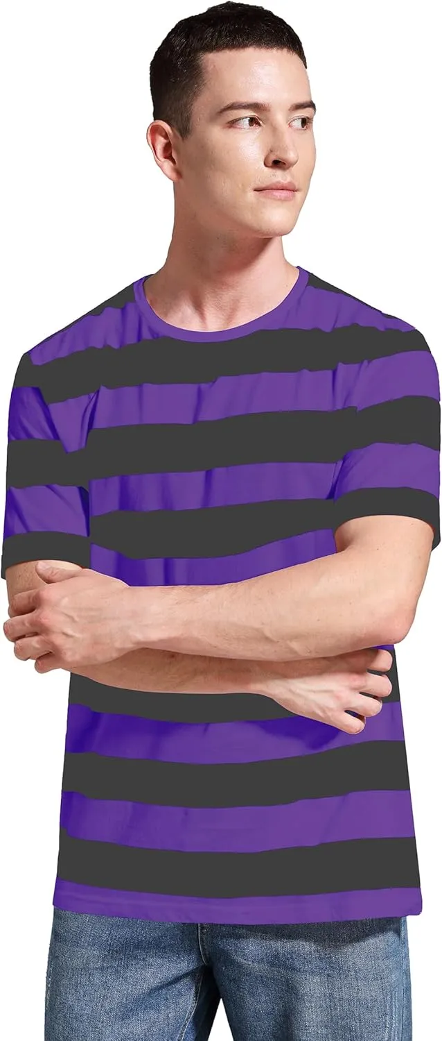 Striped Shirt Men Wide Stripes T Shirts Short Sleeve Crewneck Tee Basic Casual Tshirt