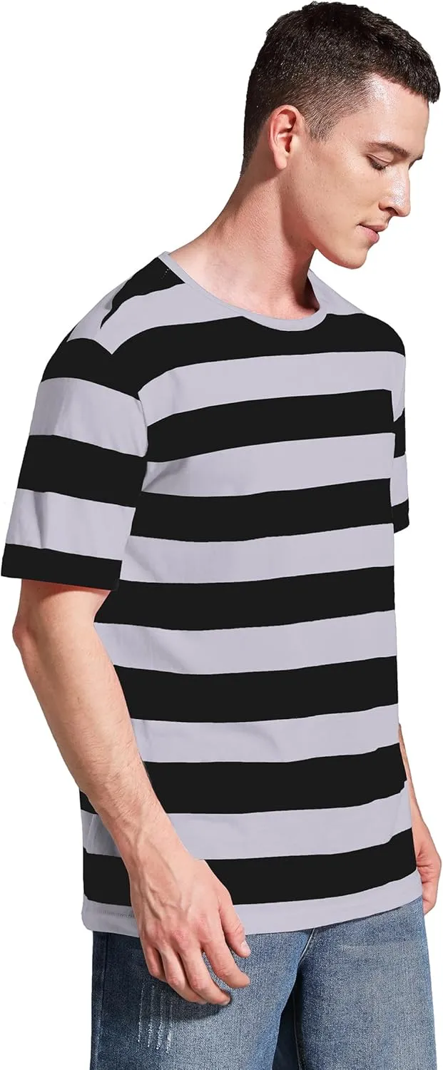 Striped Shirt Men Wide Stripes T Shirts Short Sleeve Crewneck Tee Basic Casual Tshirt