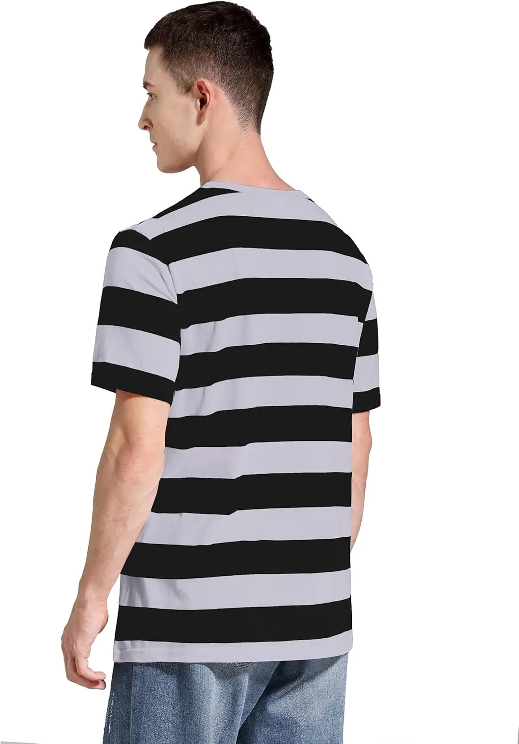 Striped Shirt Men Wide Stripes T Shirts Short Sleeve Crewneck Tee Basic Casual Tshirt