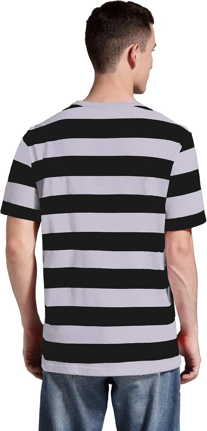 Striped Shirt Men Wide Stripes T Shirts Short Sleeve Crewneck Tee Basic Casual Tshirt