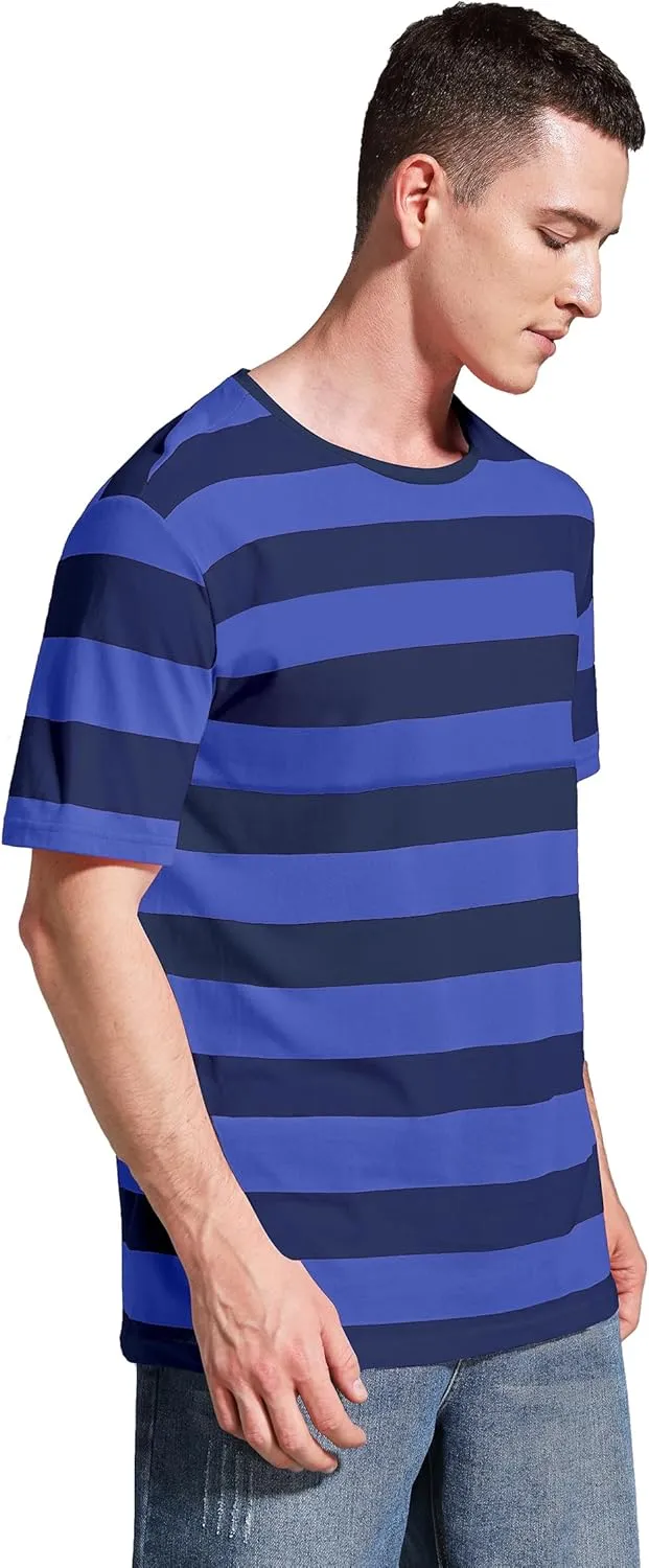 Striped Shirt Men Wide Stripes T Shirts Short Sleeve Crewneck Tee Basic Casual Tshirt
