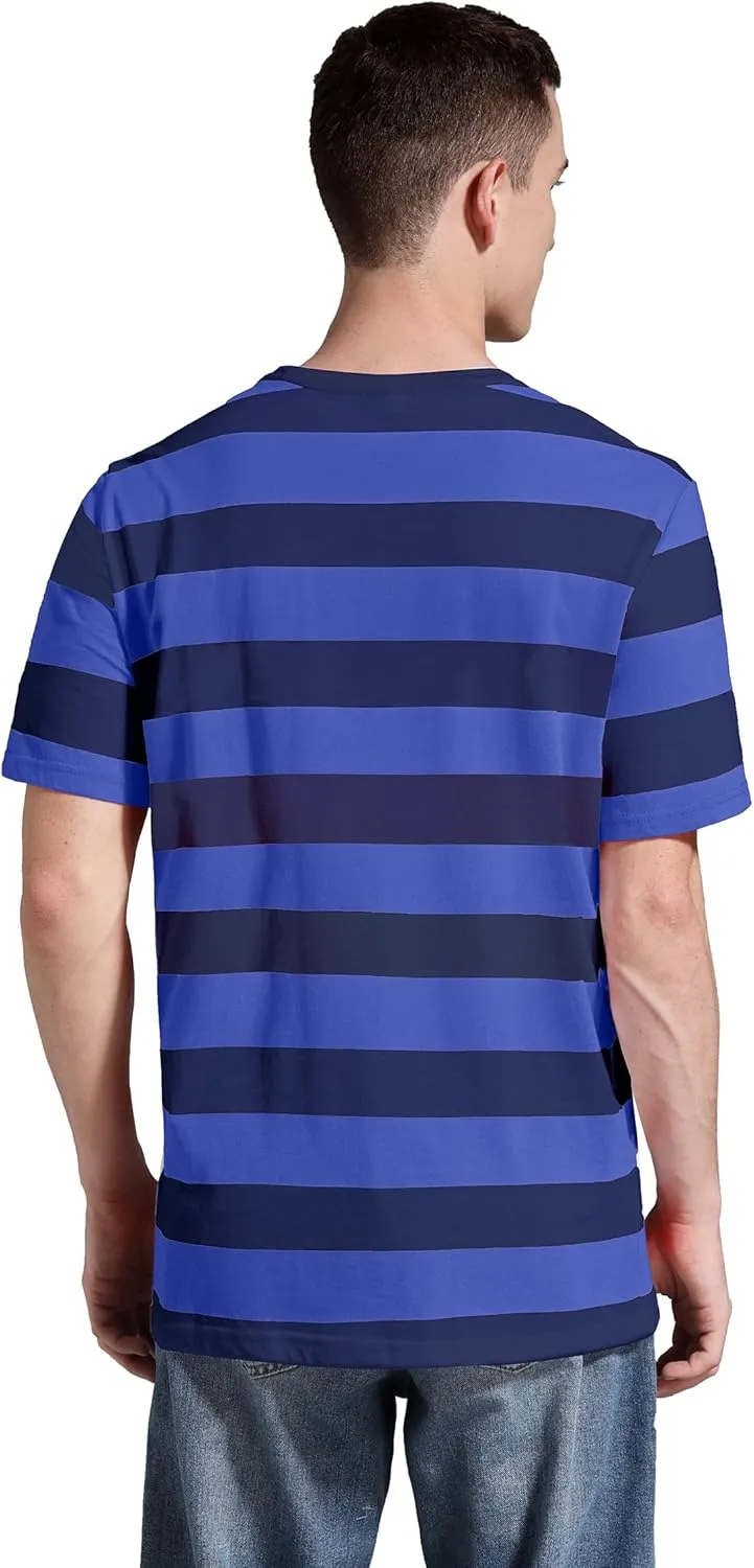 Striped Shirt Men Wide Stripes T Shirts Short Sleeve Crewneck Tee Basic Casual Tshirt