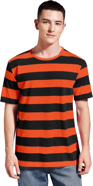 Striped Shirt Men Wide Stripes T Shirts Short Sleeve Crewneck Tee Basic Casual Tshirt