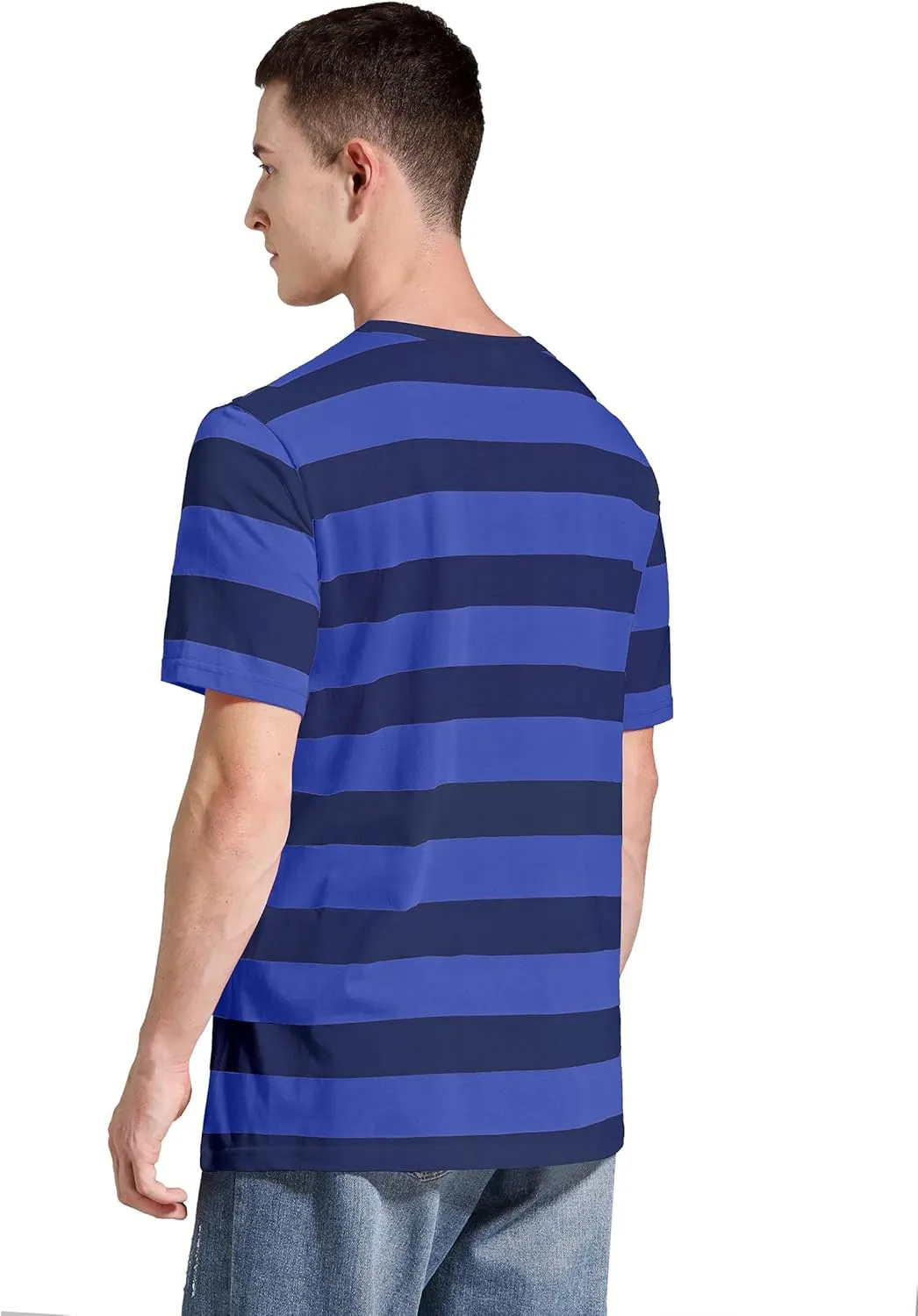 Striped Shirt Men Wide Stripes T Shirts Short Sleeve Crewneck Tee Basic Casual Tshirt