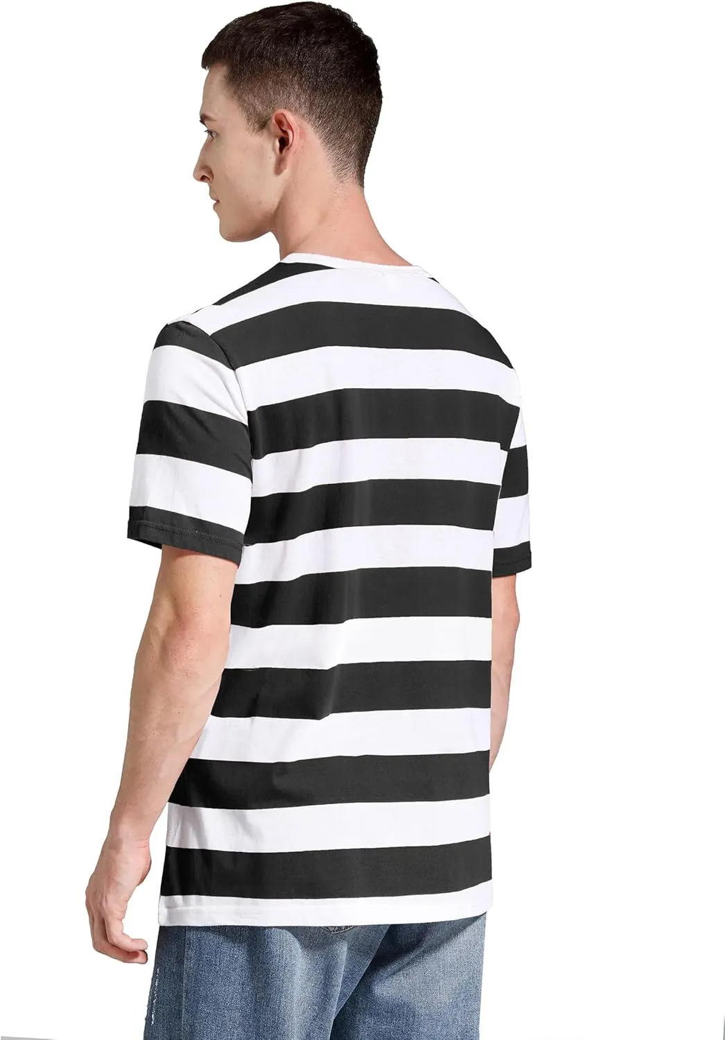Striped Shirt Men Wide Stripes T Shirts Short Sleeve Crewneck Tee Basic Casual Tshirt