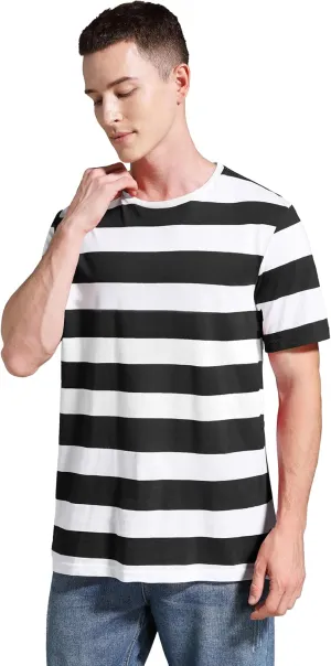 Striped Shirt Men Wide Stripes T Shirts Short Sleeve Crewneck Tee Basic Casual Tshirt